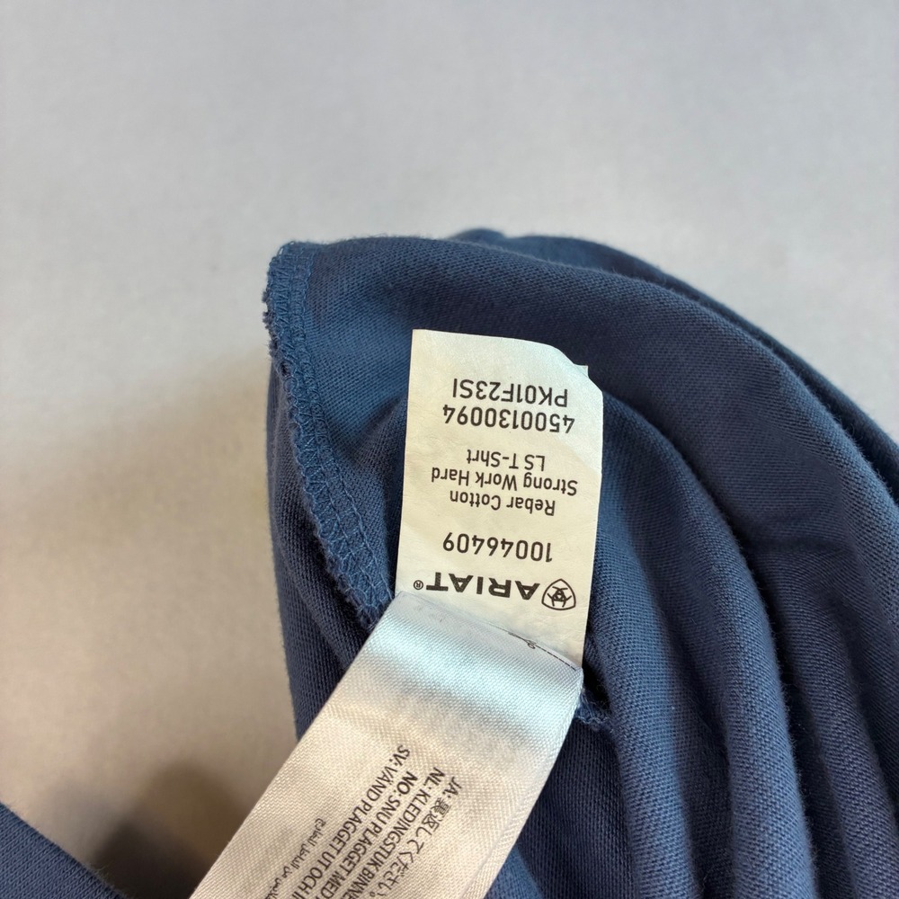 Ariat‎ Rebar Work T-Shirt Mens XL Blue Long Sleeve V-Neck Cotton Strong Graphic - Picture 9 of 9